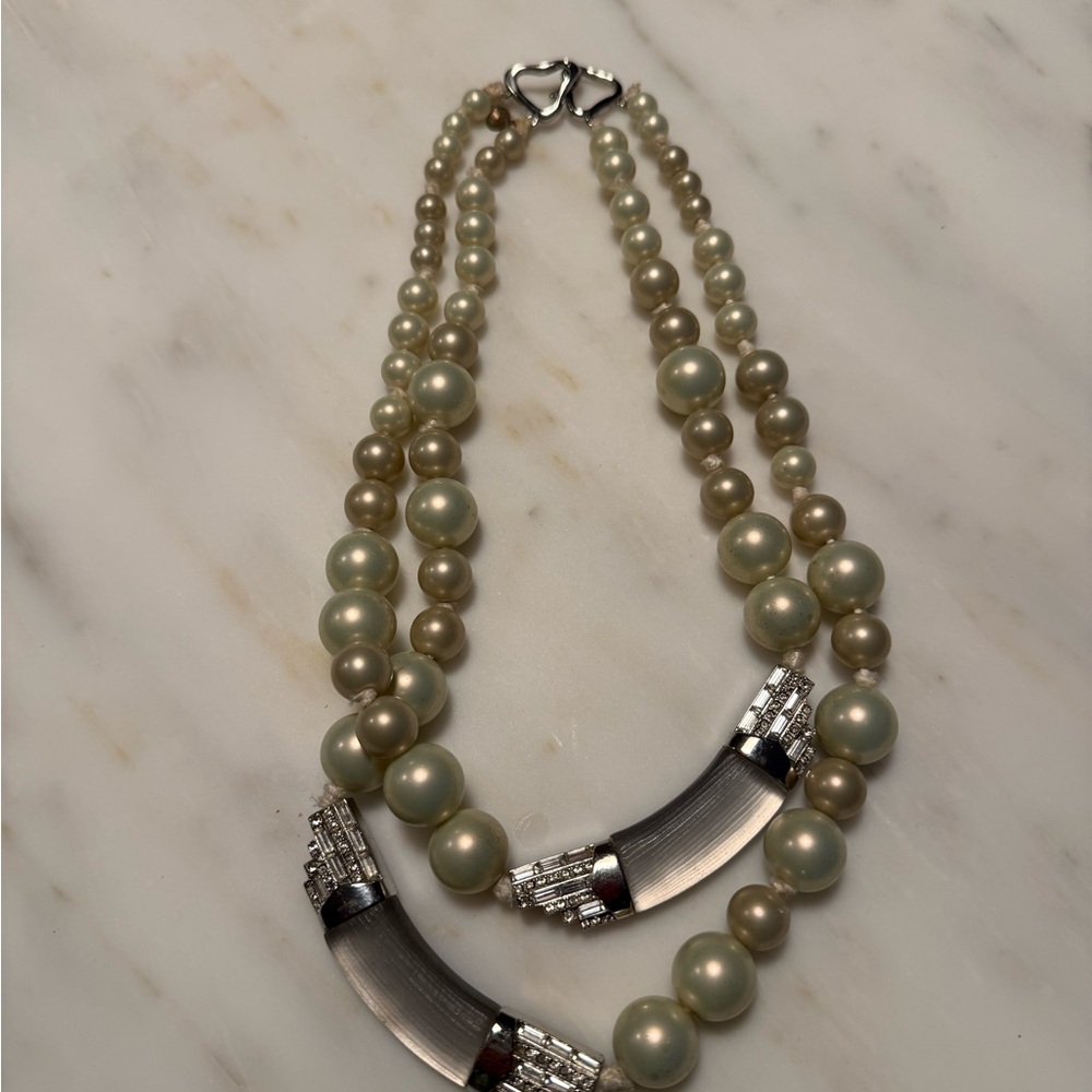 Alexis Bittar Cream and Silver Double Strand Necklace